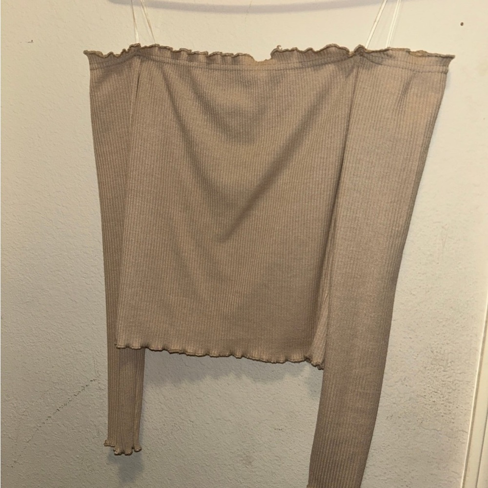 Tan Off-Shoulder Ribbed Top